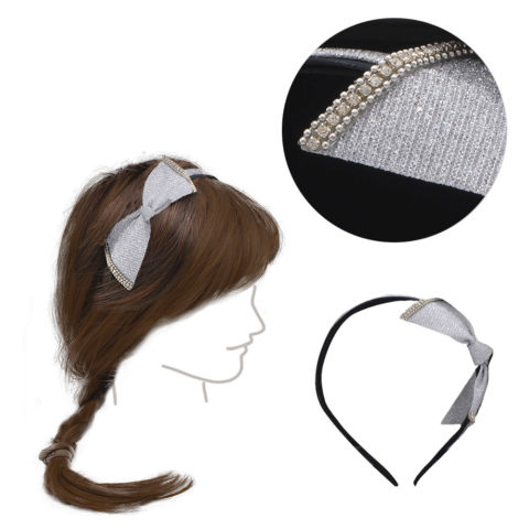 Haarreifen mit Silberschleife und Strasssteinen