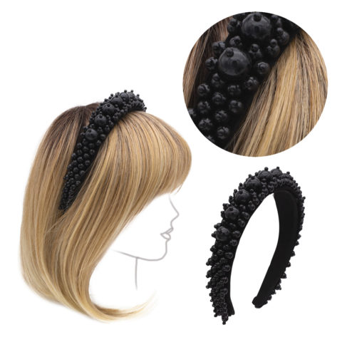 Haarreifen aus Wildleder mit Stein und schwarzen Perlen