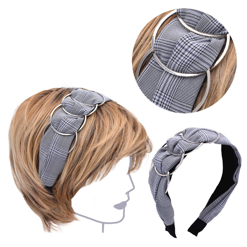 VIAHERMADA Graues Haarband aus Schachstoff mit silbernen Metallringen |  Hair Gallery