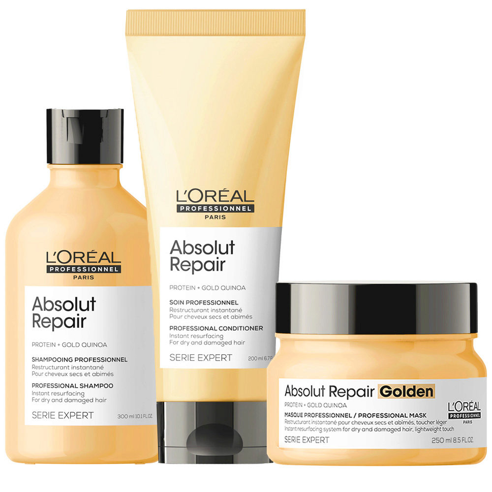 L'Oréal Professionnel Absolut Repair Kit Shampoo 300ml Conditioner 200ml  Golden Mask 250ml | Hair Gallery